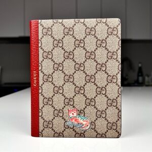 NEW $260 GUCCI Whimsy DERPY CAT GG Supreme Coated Canvas Stationery NOTEBOOK NWT